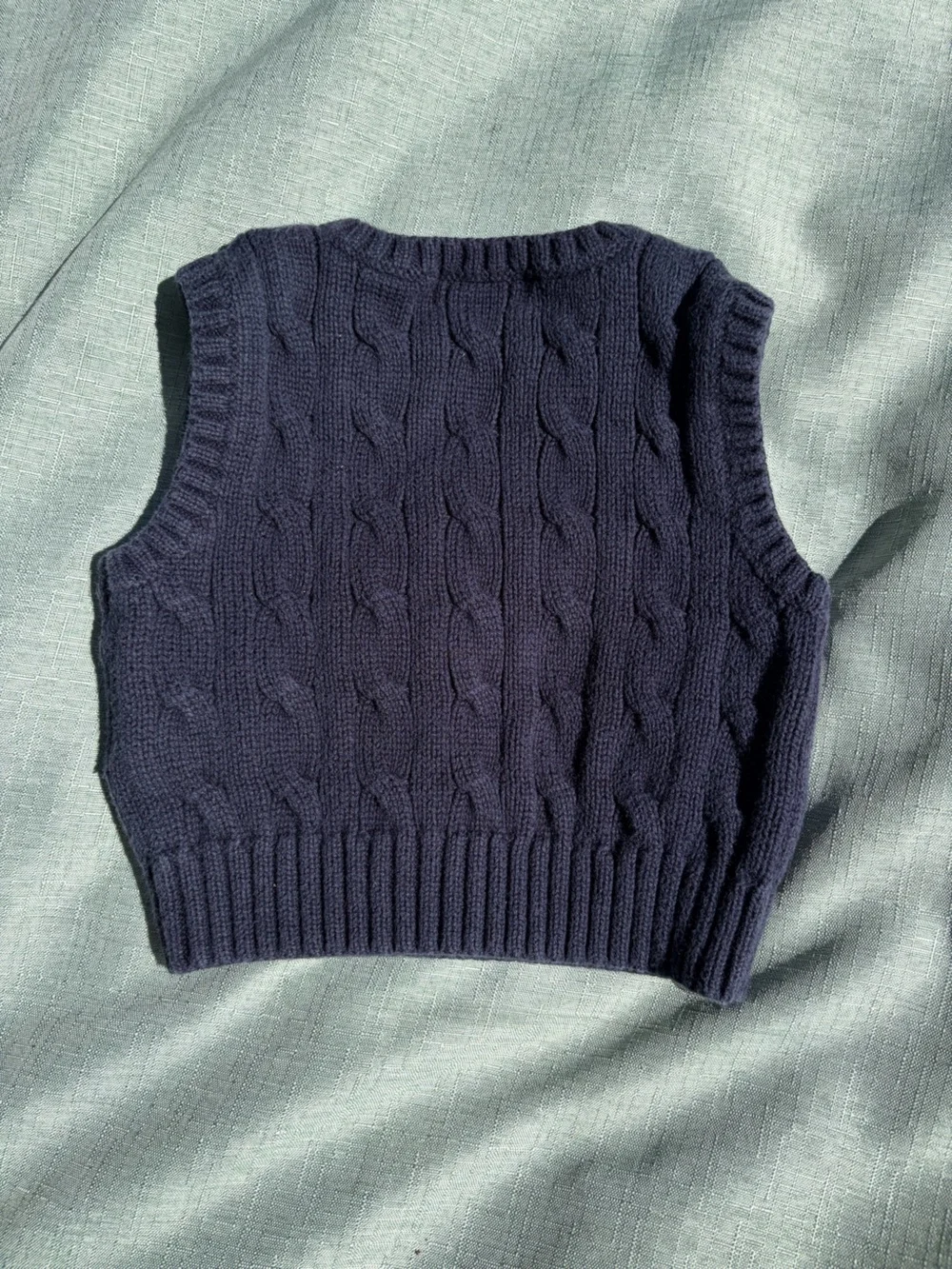 Ralph Lauren Navy Cable-Knit V-Neck Sweater Vest with Red Pony
